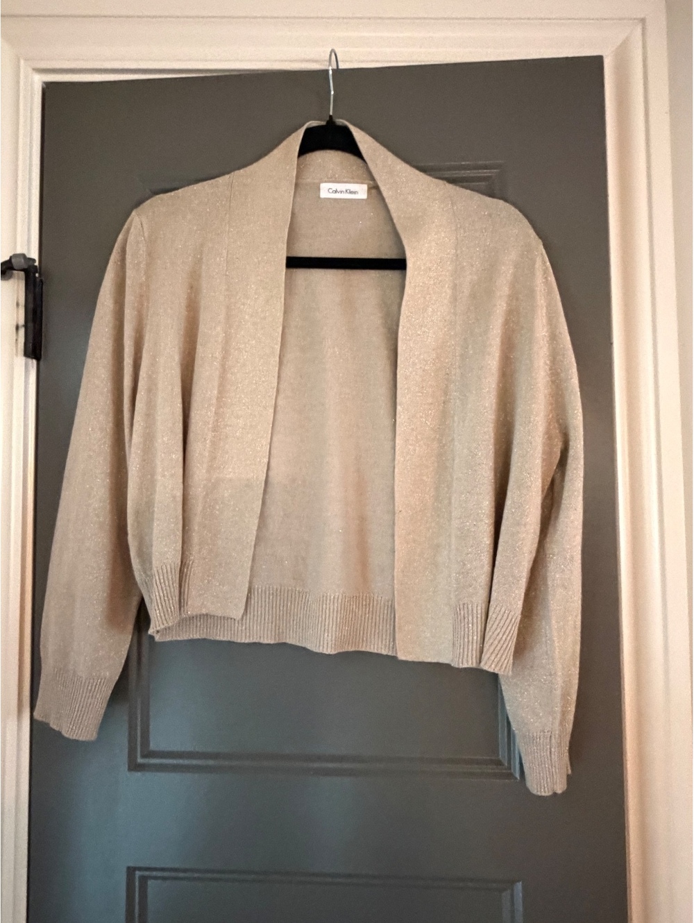 Calvin Klein Women's Metallic Beige Open Front Cardigan Size L